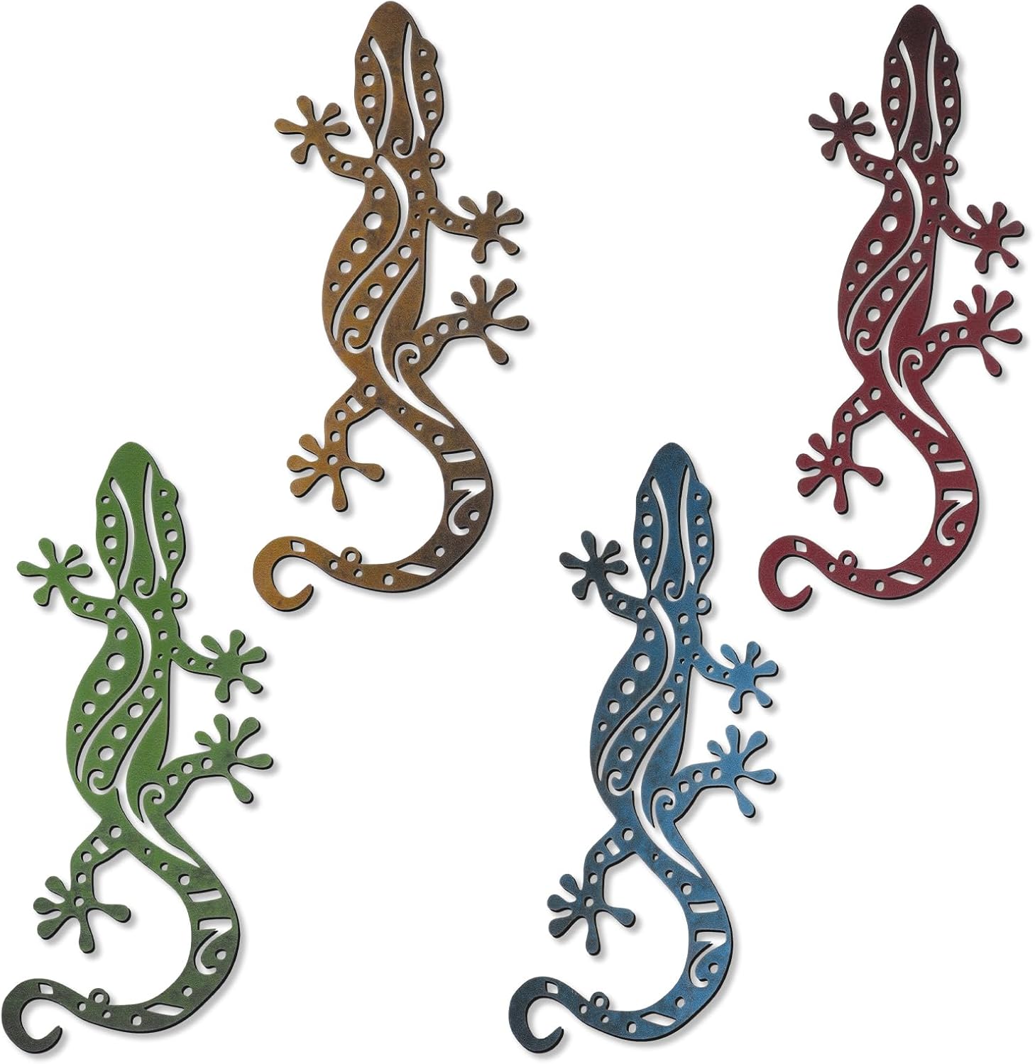 Plaques & Wall Art - 4 Pieces Metal Lizards Outdoor Decor Metal Gecko Wall Decoration Hanging for Living Room Bedroom Bathroom Kitchen Patio Balcony House Indoor Outdoor