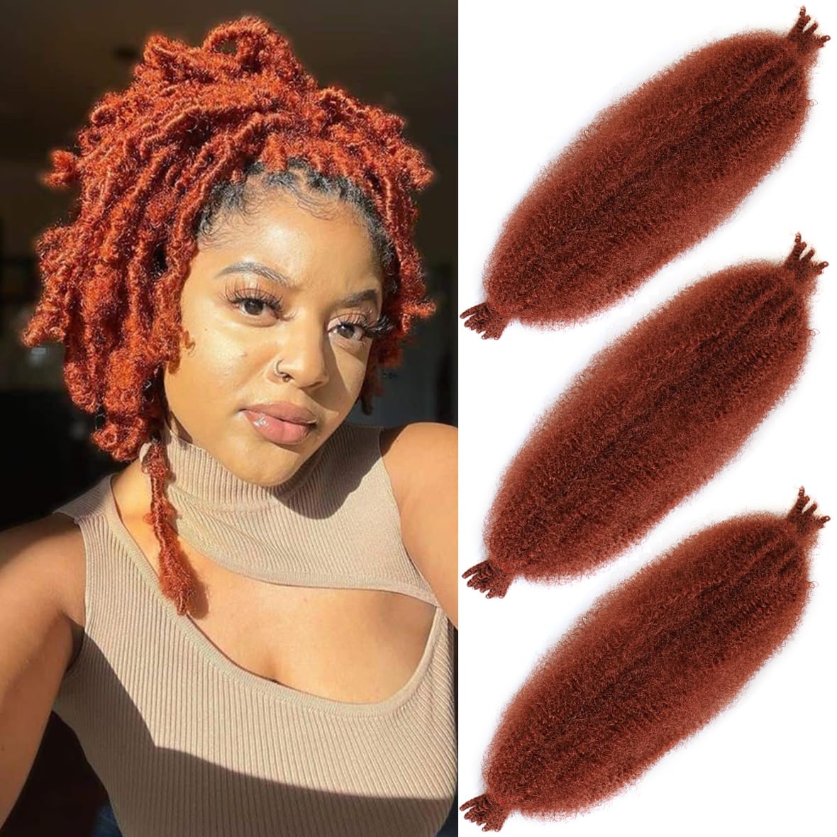 Leeven 24 Inch Pre-Separated Springy Afro Twist Hair - 3 Packs Popping Spring for Marley Locs Braiding - Black Pre-fluffed Afro Kinky Extensions /350# — image 1