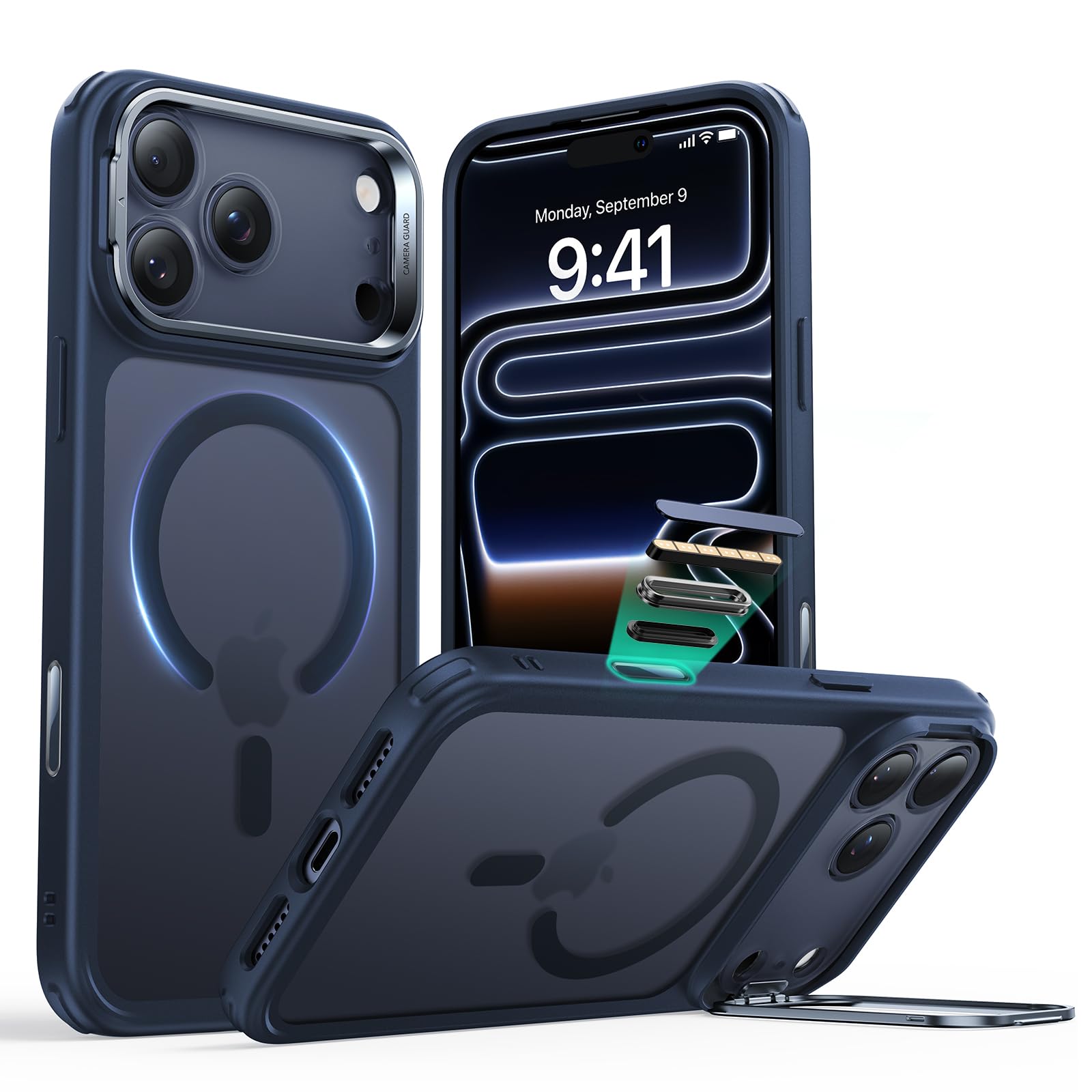 Photo 1 of ESR for iPhone 17 Pro Max Case with Stand, Camera Control Cover Compatible with MagSafe, Military-Grade Drop Protection Magnetic Phone Case, Scratch-Resistant Back Cover,Frosted Blue