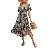 CUPSHE Women's Summer Dresses Abstract Tie Dye V Neck Short Sleeve Elastic Waist Maxi Dress