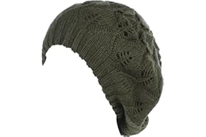 BE YOUR OWN STYLE BYOS Women Mid-Weight Slouchy Leafy Cutout Crochet Soft Knit French Beret Hat
