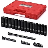 MIXPOWER 1/2-Inch Drive Deep Impact Socket Set, CR-V, Metric Size 10-24mm, 6 Point, Perfect for Home, Mechanic and Repair Pro