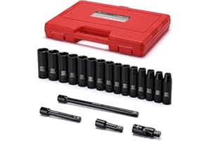 MIXPOWER 1/2-Inch Drive Deep Impact Socket Set, CR-V, Metric Size 10-24mm, 6 Point, Perfect for Home, Mechanic and Repair Pro