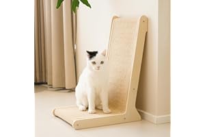 PETKARAY 105° Sisal Cat Scratcher, Sisal Scratch Pad for Indoor Cats, L Shape Kitten Scratching Board, Sturdy Floor Mounted Scratcher with Catnip