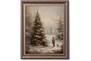 ZEARPT Vintage Christmas Wall Art, Cozy Country Farmhouse Art Print, Santa Claus Winter Forest Pine Print Christmas Decor Cottage Holiday Decor Living Room (Christmas Tree Print Unframed, 8x10 inches)