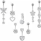 LEE&RO Belly Button Ring Dangle Stainless Steel Belly Rings 14G Belly Button Piercing Cute Navel Ring Belly Piercing Jewelry