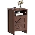 JUMMICO Farmhouse Nightstand, Modern Bedside Table with Barn Door and Shelf, Rustic End Table Side Table for Bedroom, Living Room (1, Brown)