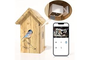 Bnlei Smart Bird House with Camera Inside for Outside, Waterproof Wooden Birdhouses for Outdoors with 1080P HD Camera 2.4G WiFi & App Notify with Nest Auto Capture Photo & Video