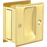 HOMOTEK Privacy Pocket Door Pull Without Switch Plate - Replace Old Or Damaged Passage Sliding Hardware No Lock Quickly and Easily, 2-3/4&rdquo;x2-1/2&rdquo;, for 1-3/8&rdquo; Thickness Door, Brushed Brass