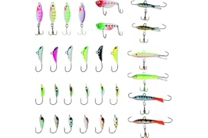 BASSDASH Ice Fishing Lure Kit Glowing Paint Jigs for Winter Ice Jigging Crappie Sunfish Perch Walleye Pike with Tackle Box