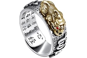 HJ HUAJ 990 Silver Feng Shui PiXiu Adjustable Ring MANI Mantra Protection Wealth Ring