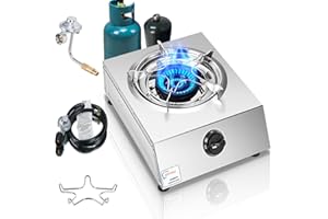 Horynar Propane Stove Single Burner Propane Stove 1 Burner 12000 BTU Dual Fuel Auto Ignition with CSA Converter / QCC1 LPG Hose for Emergency Outdoor Cooking