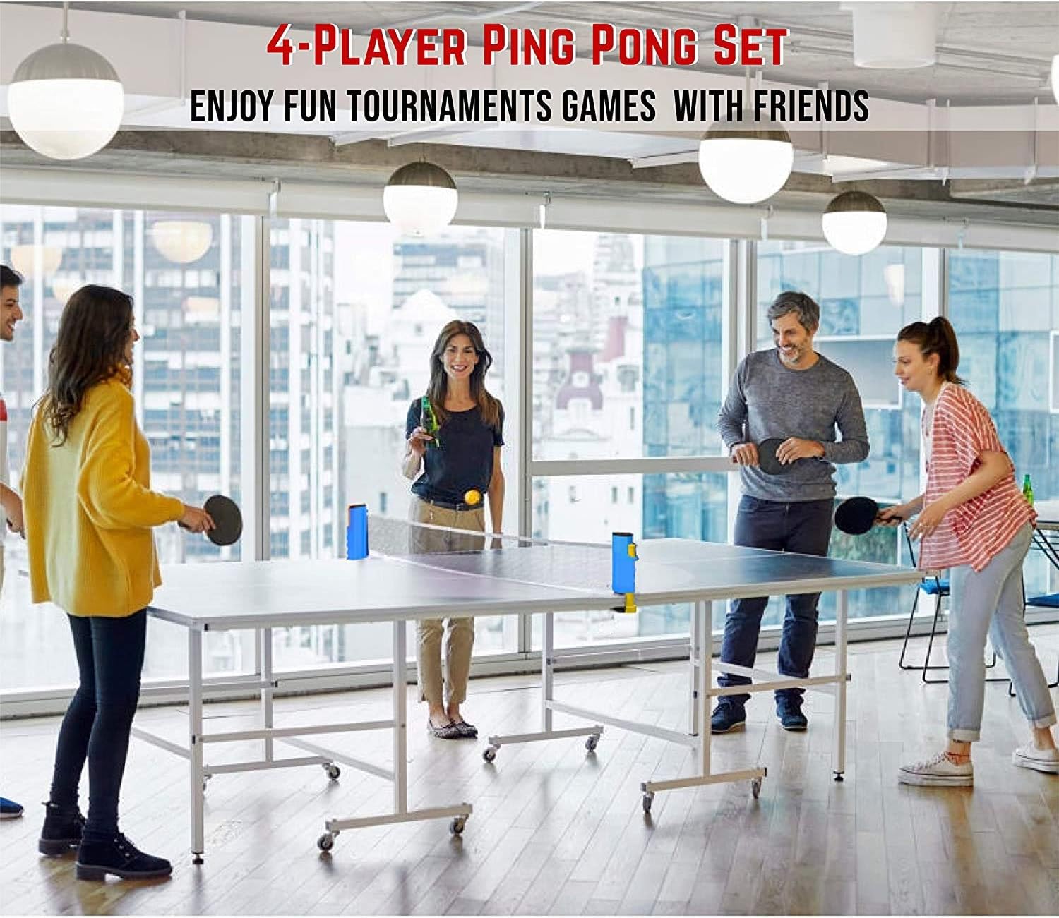 Ping Pong Paddle Set with Table Tennis Net, 4 Table Tennis Rackets and 6 Ping Pong Balls, Includes Convenient Portable Bag for Professionals and Amateurs, Children Adult, Indoor or Outdoor Play : Sports & Outdoors