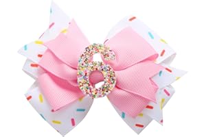 FANCHEER Birthday Hair Bow for Baby Girls 1 2 3 4 5 6 Years Sprinkle Decorations Confetti Ice Cream Party Pink Hair Accessories for 6th Birthday