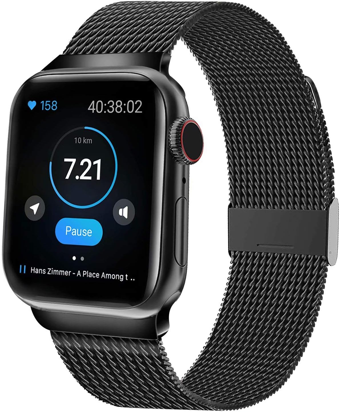 QIENGO Compatible for Apple Watch Band 38mm 40mm 42mm 44mm, Stainless Steel Mesh Sport Wristband Loop Compatible with iWatch Series 5 4 3 2 1