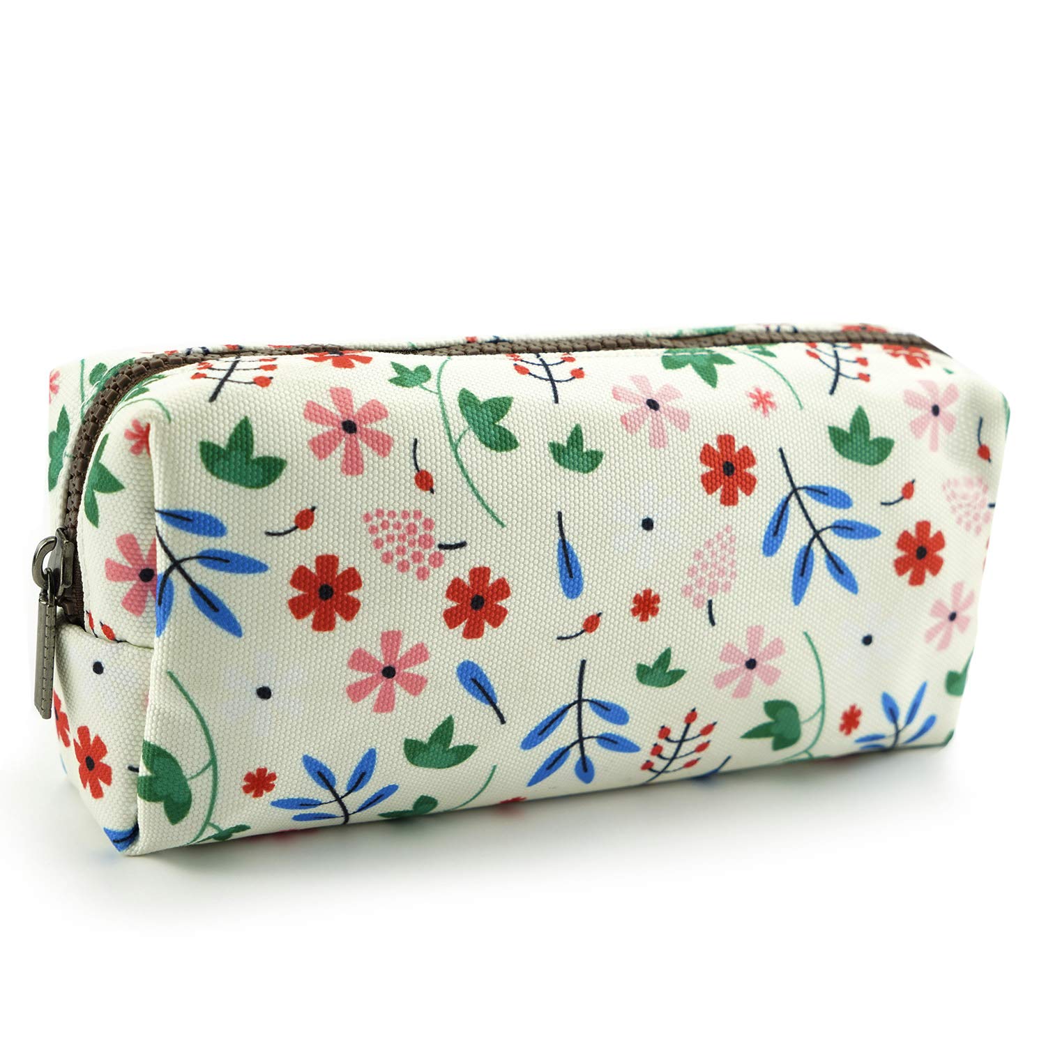 LParkin Floral Large Capacity Flower Canvas Pencil Case Teacher Gift Gadget Pen Bag Pouch Stationary Case Makeup Cosmetic Student Bag Box