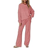 Panadila Womens 2 Piece Lounge Sets Striped Long Sleeve Pajama Set Oversized Tshirts Wide Leg Pant Loungewear