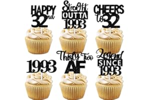 LETLIMIT 18pcs Black Glitter Dessert Cupcake Pick for Straight Outta 1993 Legend Since 1993 Theme Decor Supplies Men Happy 32nd Birthday Party Decoration