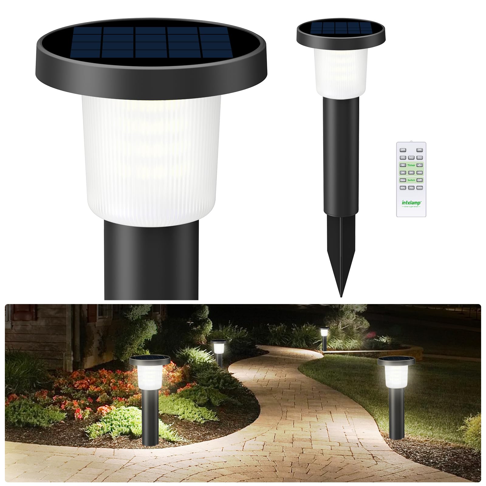 Photo 1 of intelamp Solar Garden Lights Outdoor Waterproof, 2 Pack Bright LED Solar Powered Patio Decor Lighting Outside with Remote Control 3 Color Auto On/Off Yard Light for Lawn Pathway Porch Landscape Path