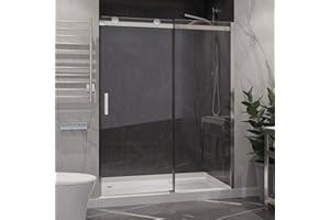 ANZZI 76" x 48" Frameless Shower Door in Brushed Nickel, Rhodes Water Repellent Glass Shower Door with Seal Strip Handle Parts, Easy Glide Rollers Sliding Shower Door (SD-FRLS05701BN)