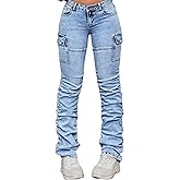 EZAPINE Women's Stacked Jeans Mid Rise Bootcut Skinny Stretchy Denim Pants Trousers