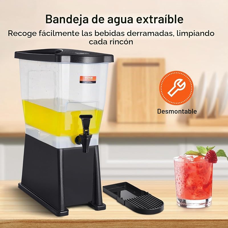 Dispensador de bebidas de 11 litros para festas, dispensador de sumo de plástico com tampa de suporte, dispensador de água para chá gelado e sumo de limonada, para restaurantes, 450 x 204 x 530 mm