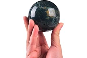 JIC Gem Natural Ocean Jasper Crystal Sphere Crystal Decorative Ball with Wooden Stand Meditation Balls for Witchcraft Reiki Healing Gift 60-70mm