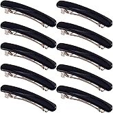 HINZIC 10PCS French Barrette Hair Clips for Women, 2.48 In Small Tortoise Shell Hair Clips Barrettes, Non-Slip Flat Hair Accessories for Thin, Curly Hair - Black (oval)