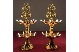Saleberate Electric Plastic Light Pooja Diya with LED Spark, Home Temple Decor, Electric Diya Golden,Mandir Diya,Diwali Diya Lamp (2 Piece,2 Layer )