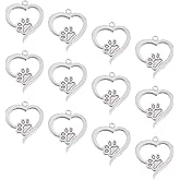 UNICRAFTALE 12pcs Heart with Dog Footprint Pendants for Enamel Stainless Steel Charm Metal Flat Charms for DIY Pendant Jewelry Making Hole 2mm Stainless Steel Color