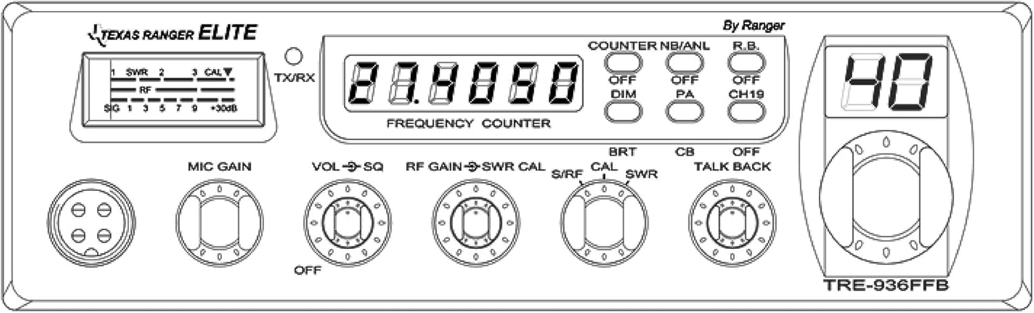Texas Ranger Elite TRE-936FFB Professional 40 Channel AM CB Radio with Frequency Counter