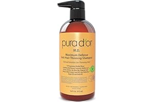 PURA D’OR 16 Oz MD Anti-Hair Thinning Maximum Defense Shampoo – 0.5% Coal Tar, Biotin, Proprietary Herbal Blend For Dry & Itchy Scalp, No Sulfates – For Men & Women