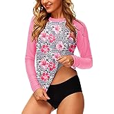 Deerose Women UPF 50+ Rash Guard Printed Swim Shirts Surf Swimwear Top