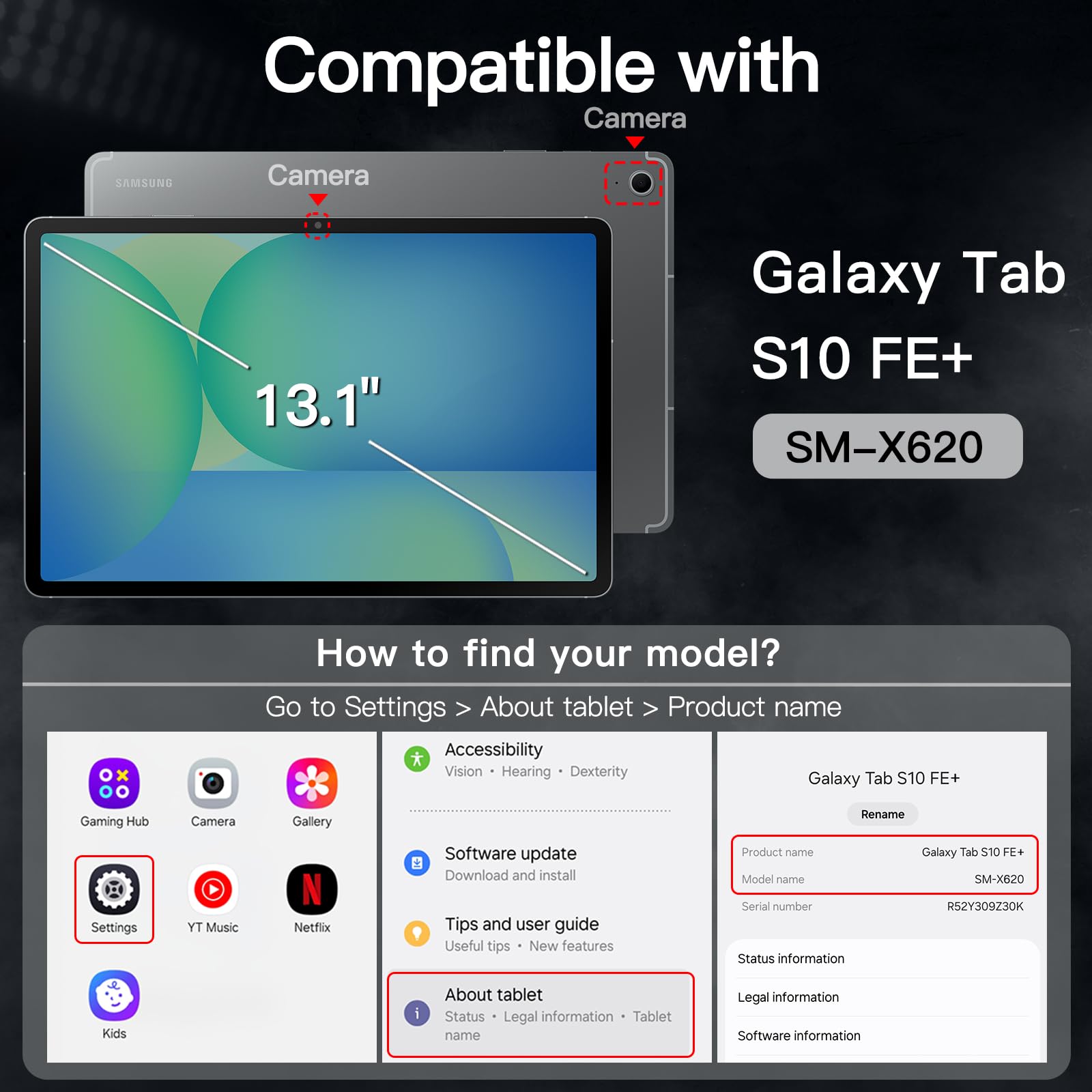 JETech Rotating Case for Samsung Galaxy Tab S10 FE Plus/S10 FE+ 13.1-Inch