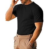 XINGCOOL Men's Ribbed Knit T-Shirts Short Sleeve Casual Crewneck Slim Fit Textured Pullover Tees