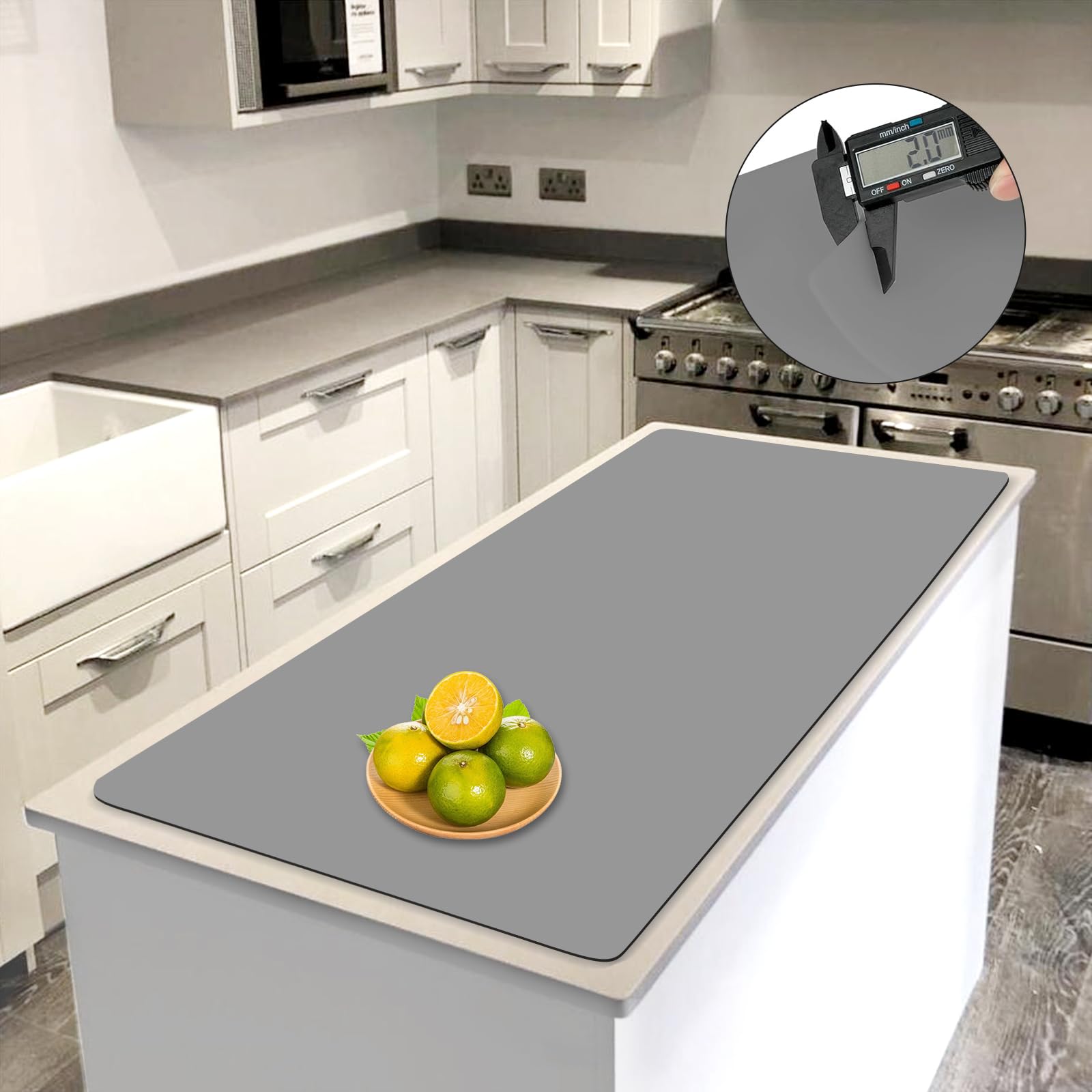 Photo 1 of 2 MM Largest Silicone Mats for Kitchen Counter (47".2x23.6"x0.08"), Heat Resistant Mat for Kitchen Island Countertop Protector Mat, Non-Slip Extra Large Counter Placemat, Light Gray