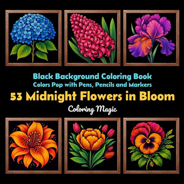 Amazon.com: 53 Midnight Flowers in Bloom: Teens & adults coloring