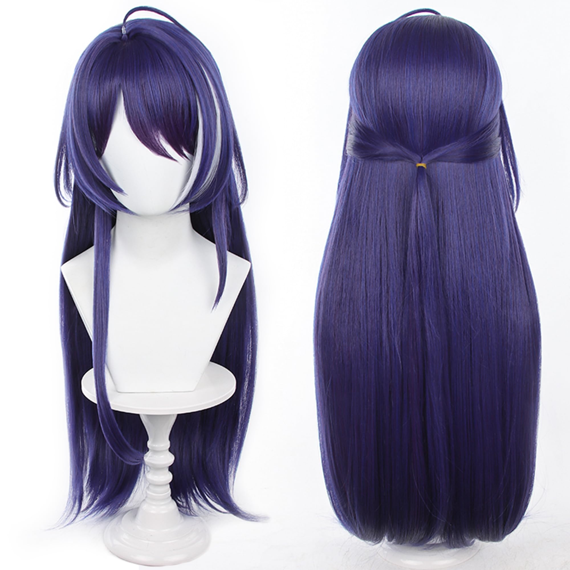 Dark Blue Purple Mixed White Long Straight with Bangs Heat Resistant Synthetic Costume Hairs for Women Halloween Comic Con Replacement Wigs — image 1