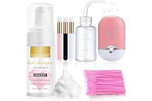 WOZUTUNT 3.38 OZ Eyelash Extension Cleanser Lash Mousse Lash Shampoo for Lash Extensions, USB Mini Fan Rechargeable Electric Handheld Air Conditioning Lash Shampoo Kit Lash Brushes Cleanser Brush Wash Bottle