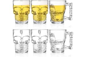 Hacaroa 6 Pack 17 Oz Skull Glass Beer Mug with Handle, Father's Day Gift Heavy Base Drinking Tiki Glasses, Clear Funny Beer S