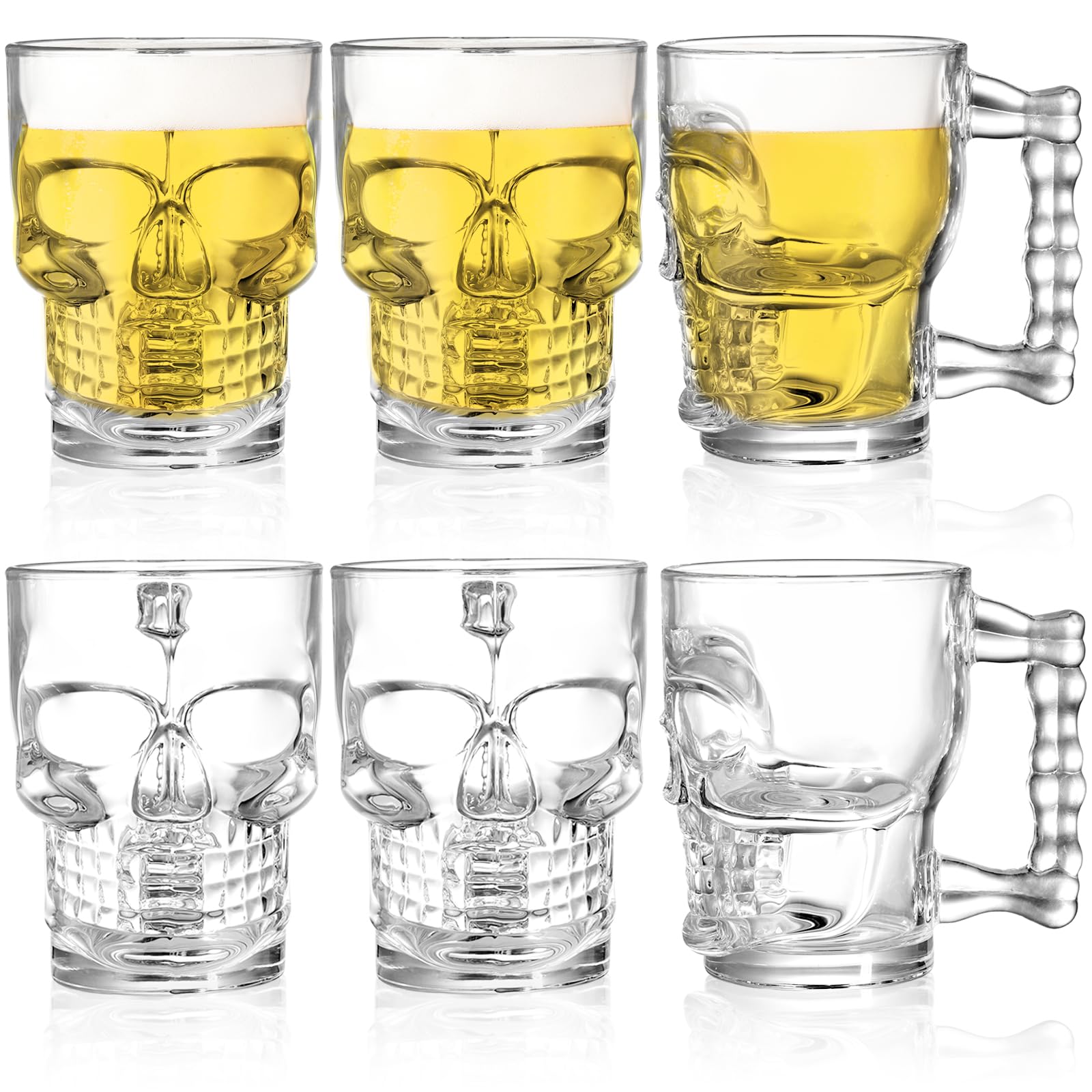 Photo 1 of Hacaroa 6 Pack 17 Oz Skull Glass Beer Mug with Handle, Father's Day Gift Heavy Base Drinking Tiki Glasses, Clear Funny Beer Stein Cup for Whiskey, Wine, Juice, Bar, Halloween Decorations Gifts