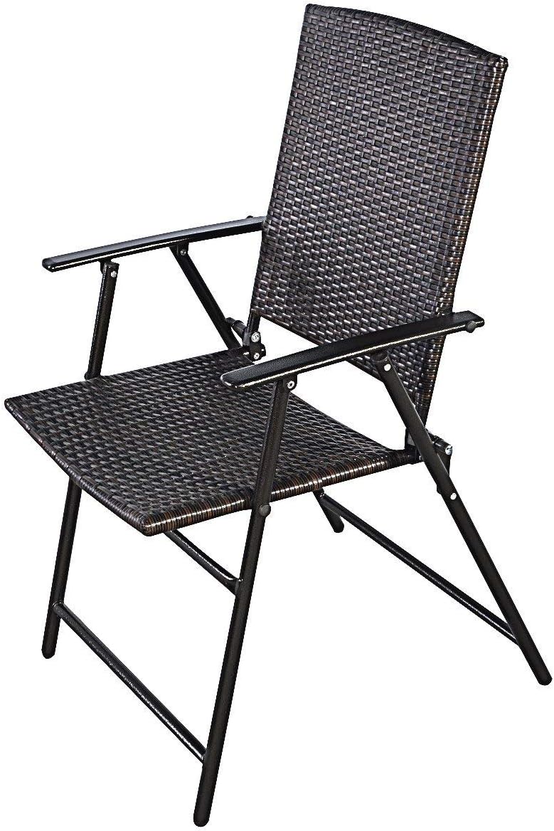 COSTWAY HW51584 P 4 PCS Folding Patio Outdoor Pool Lawn Portable Wicker Armrest & Footrest Durable Rattan Steel Frame Commercial Foldable Stackable Party Wedding Chair Set (24X23X, Mix Brown: Kitchen & Dining