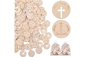 WANDIC 200 PCS Bulk Jesus Loves Me Wooden Coins with Cross Cut-Out, 2 Designs Christian Challenge Coins, Pocket Cross Mini Cr
