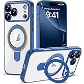 Amzfield Magnetic for iPhone 17 Pro Max Case with Stand [Compatible with MagSafe] [Full Camera Protection] Cute Slim Clear Phone Case for iPhone 17 Pro Max Women Girls, Clear Navy Blue