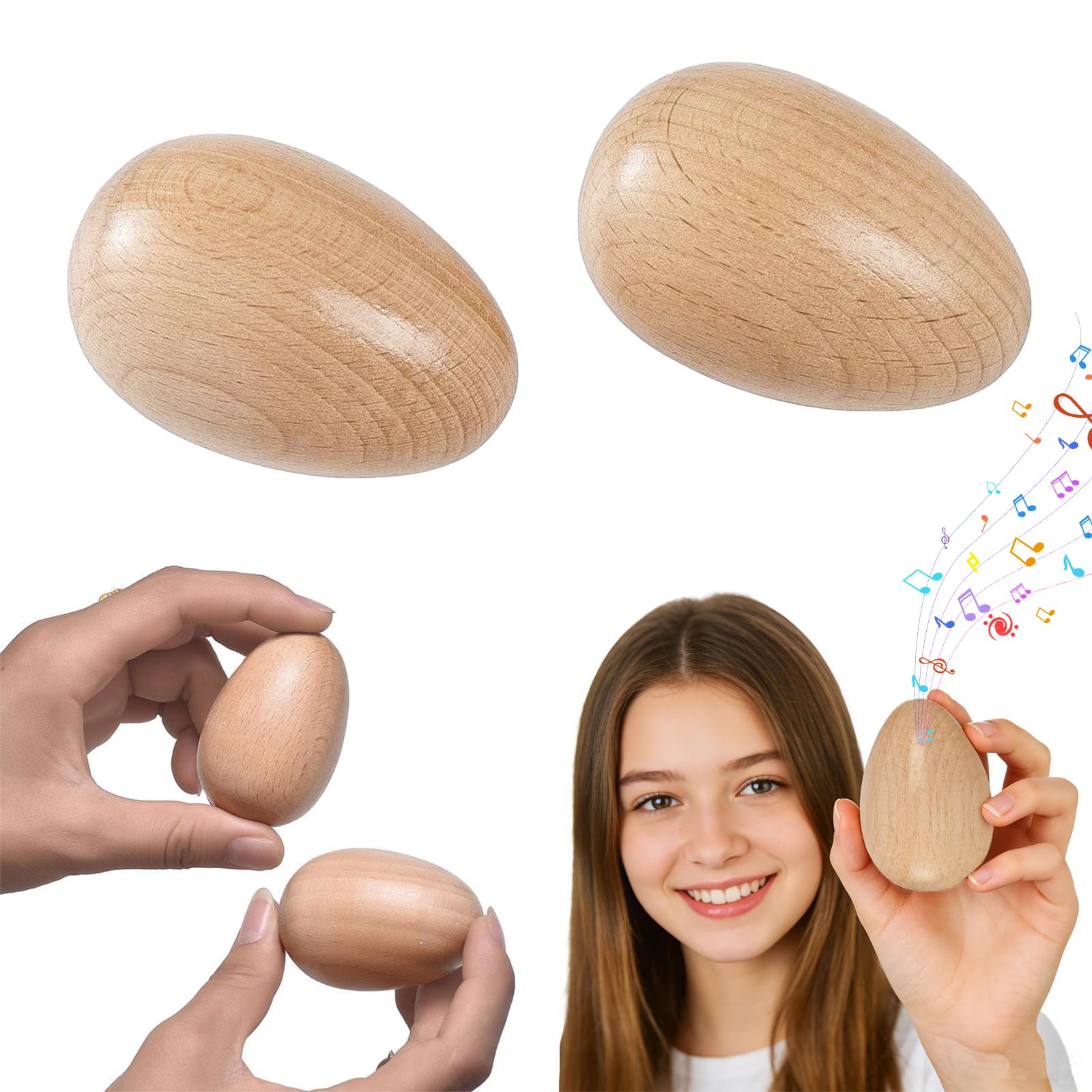 2 Pcs egg shakers, egg shaker, Wooden Eggs,egg shakers Music Toys Educational Toys wooden eggs Can be used for education, music education, parties, classroom rewards ﻿