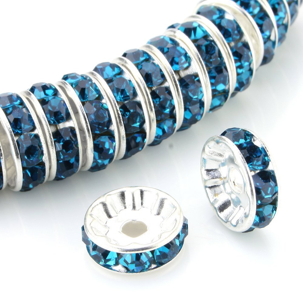 RUBYCA 100pcs Round Rondelle Spacer Charm Bead 5mm Silver Tone Indicolite Blue Czech Crystal DIY