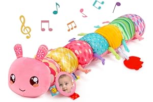 THREMHOO Baby Girls Toys 0-6 Month Music Animal Stuffed Caterpillar Toy for Infant 0-3 3-6 Months with Mirror Crinkle Rattle Tummy Time Sensory Toys for 3 4 5 6-12 Month Old Newborn Baby Shower Birthday Gifts
