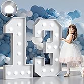 Marquee Numbers 4 Feet Tall Big Light Up Numbers 13th Happy Birthday Decorations Girl Boy White Anniversary Party Decor Large Cardboard Prop Backdrop Sign 13
