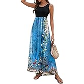 Sherosa Women's Summer Sleeveless Boho Floral Maxi Dresses Chevron Striped Casual Tank Flowy Long Sundress Beach Vacation