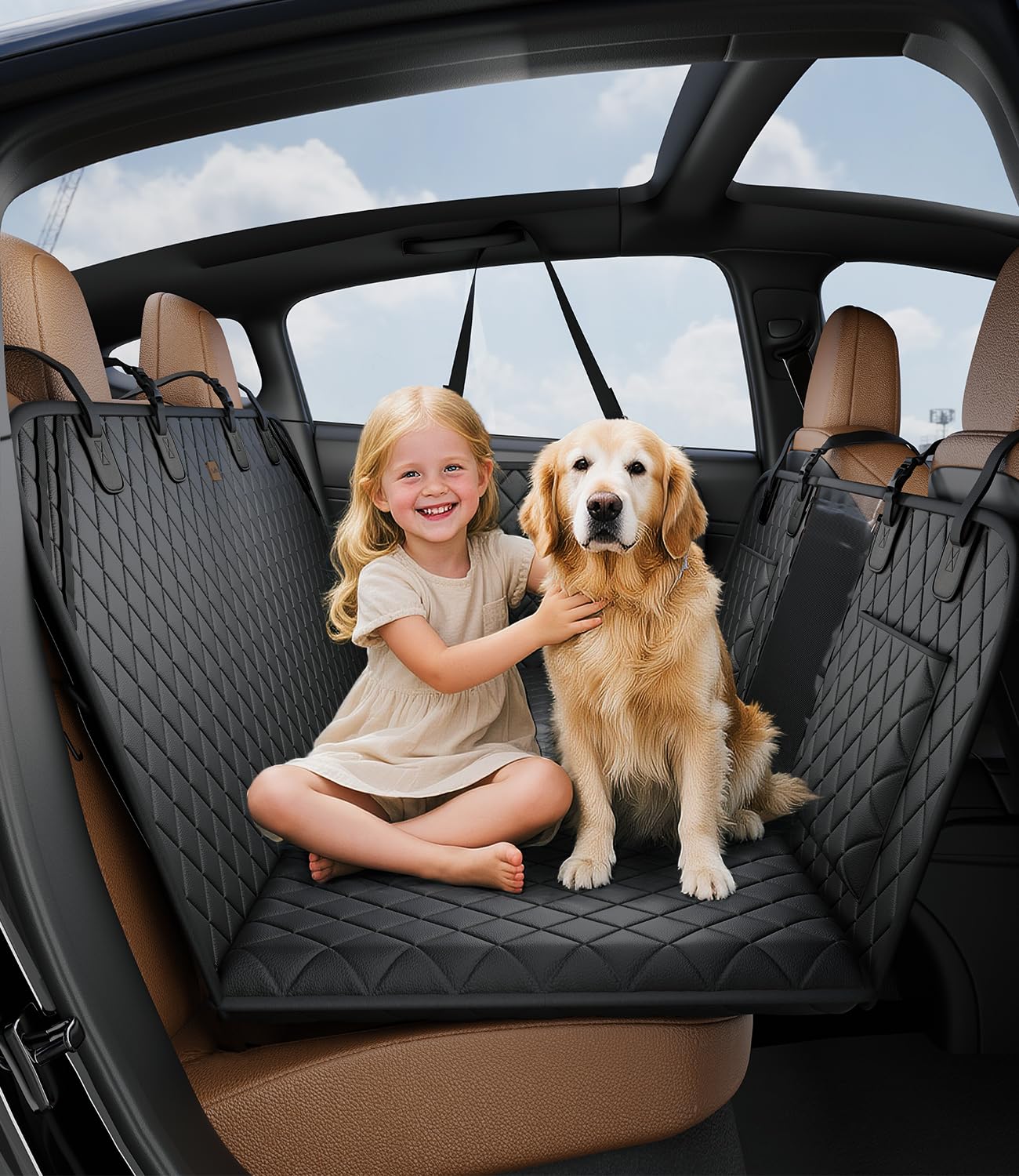 Photo 1 of ABCPET Dog Car Seat Cover Back Seat Extender for Dog Car Hammock Dogs Heavy Durable Waterproof with Mesh Window and Storage Pocket, Hard Bottom Holds 450LBS?SUV, Truck, BK-Faux Leather